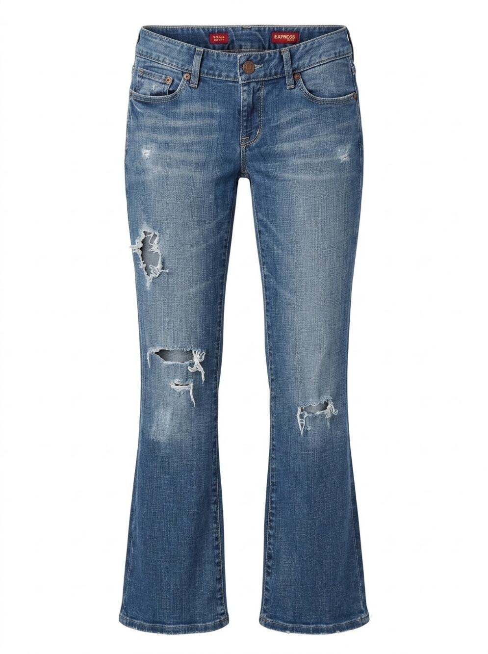Express Stella Boot Leg Blue Distressed Ripped Denim Jeans Women Size 4S